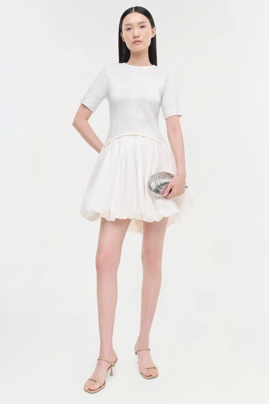SIMKHAI Kenz Sequin-Embellished Stretch-knit Gathered Taffeta Mini Dress Small